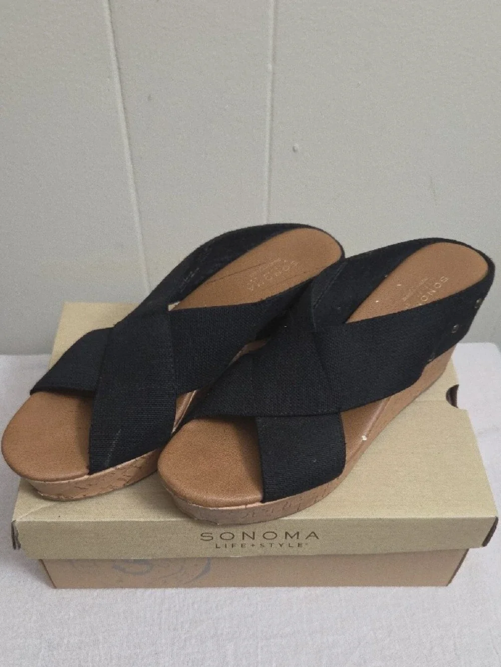 Sonoma Black Crisscross Wedge Sandals